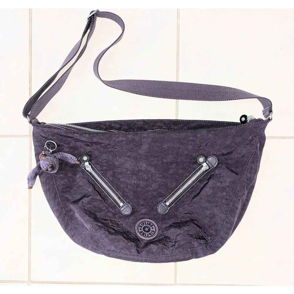 Kipling Farrah Purple Nylon Large Shoulder Bag Crossbody Hobo Slouched Handbag